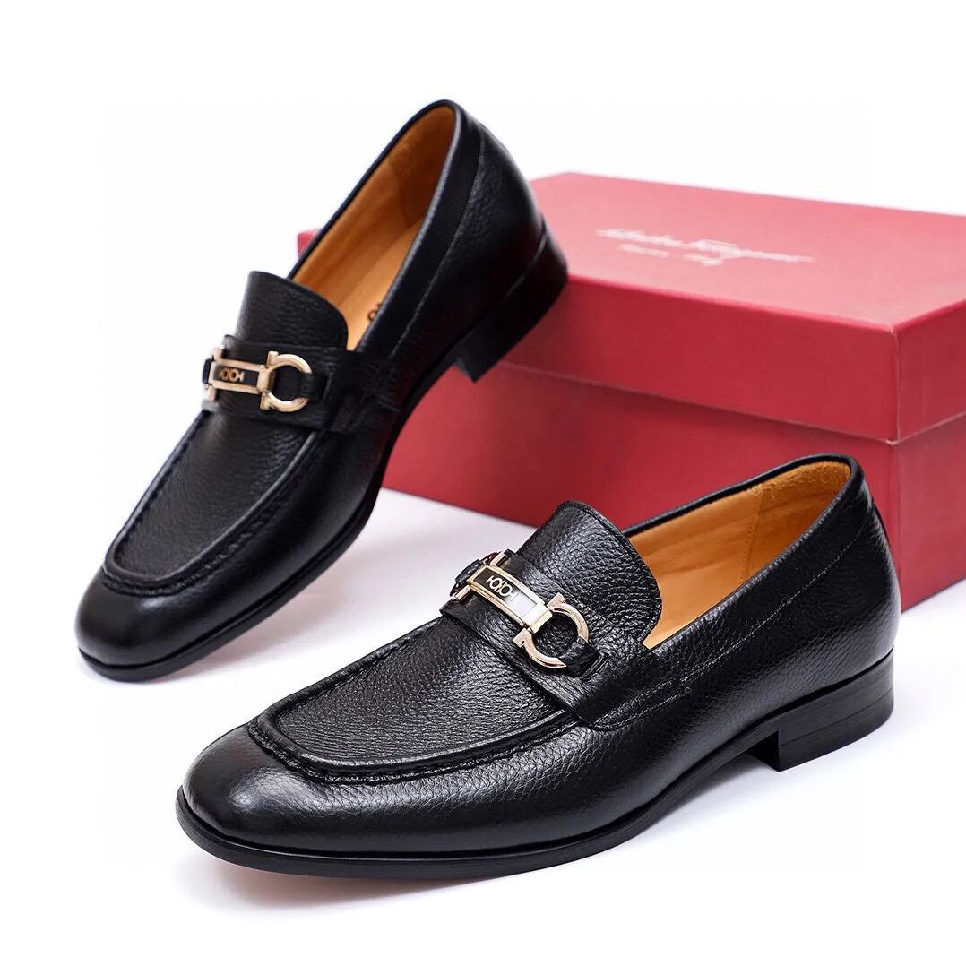 Men's Men's Shoes 💰540 💐[Ferragamo/Ferragamo] New 🐲Ferragamo* Ferragamo classic formal leather shoes! It uses imported first-layer pebbled cowhide leather upper + luxurious hardware buckle, and the inner first-layer comfortable cowhide leather lining! Original wear-resistant rubber outsole! Code number 38-44 (45🉑️customized)